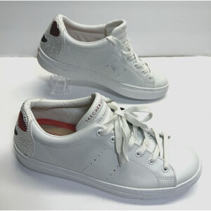 Skechers Street Women's White Leather Sneakers Size 9 Heart Rhinestone
